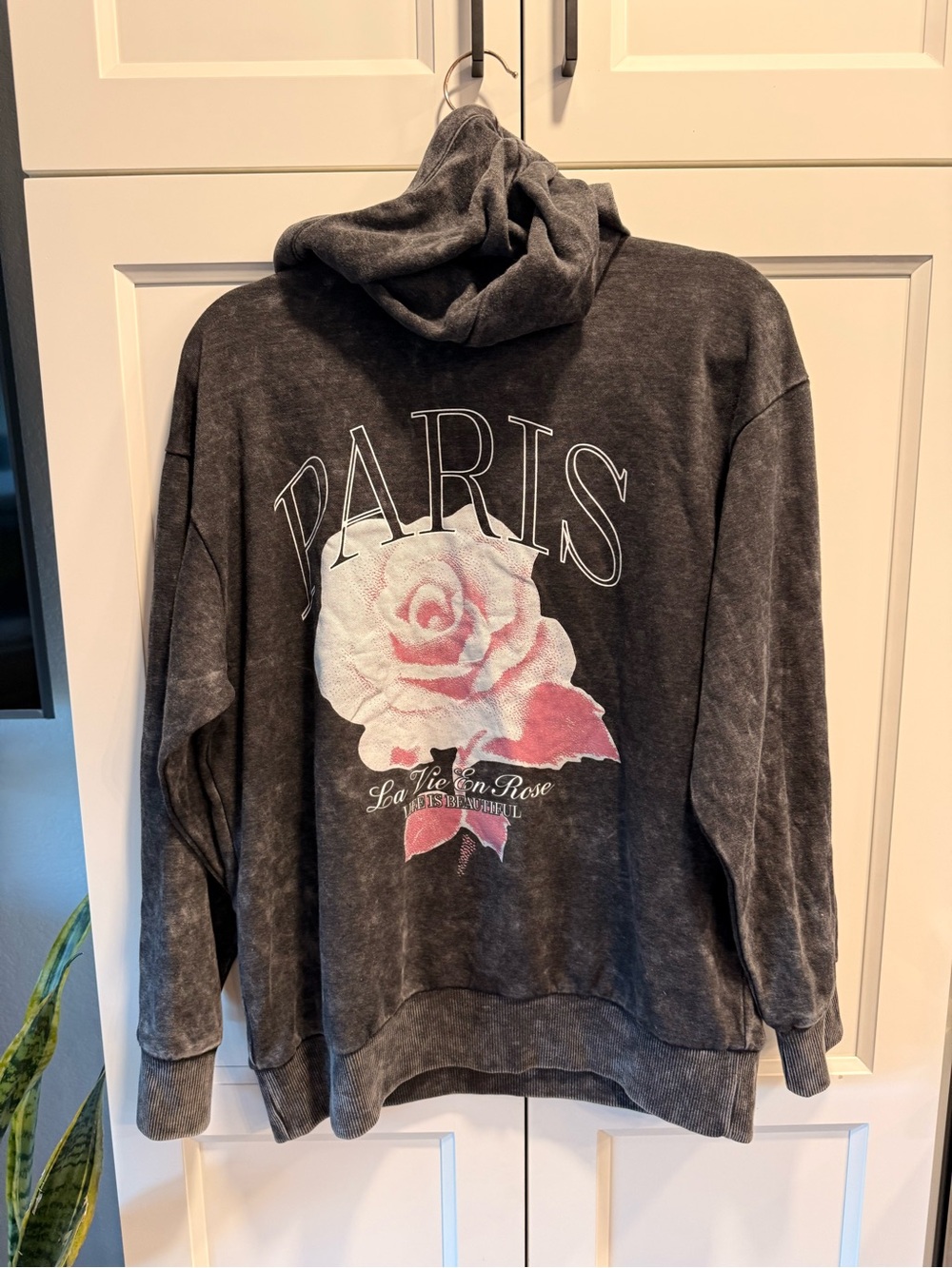 Paris Rose Graphic Hoodie Sweatshirt- Charcoal Gray